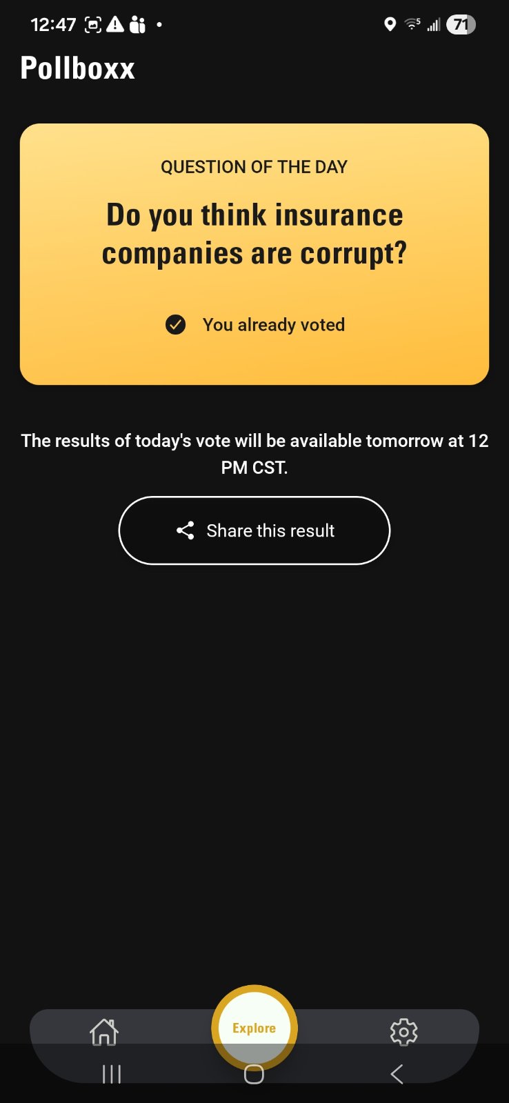 Pollboxx poll confirming that your vote has been counted