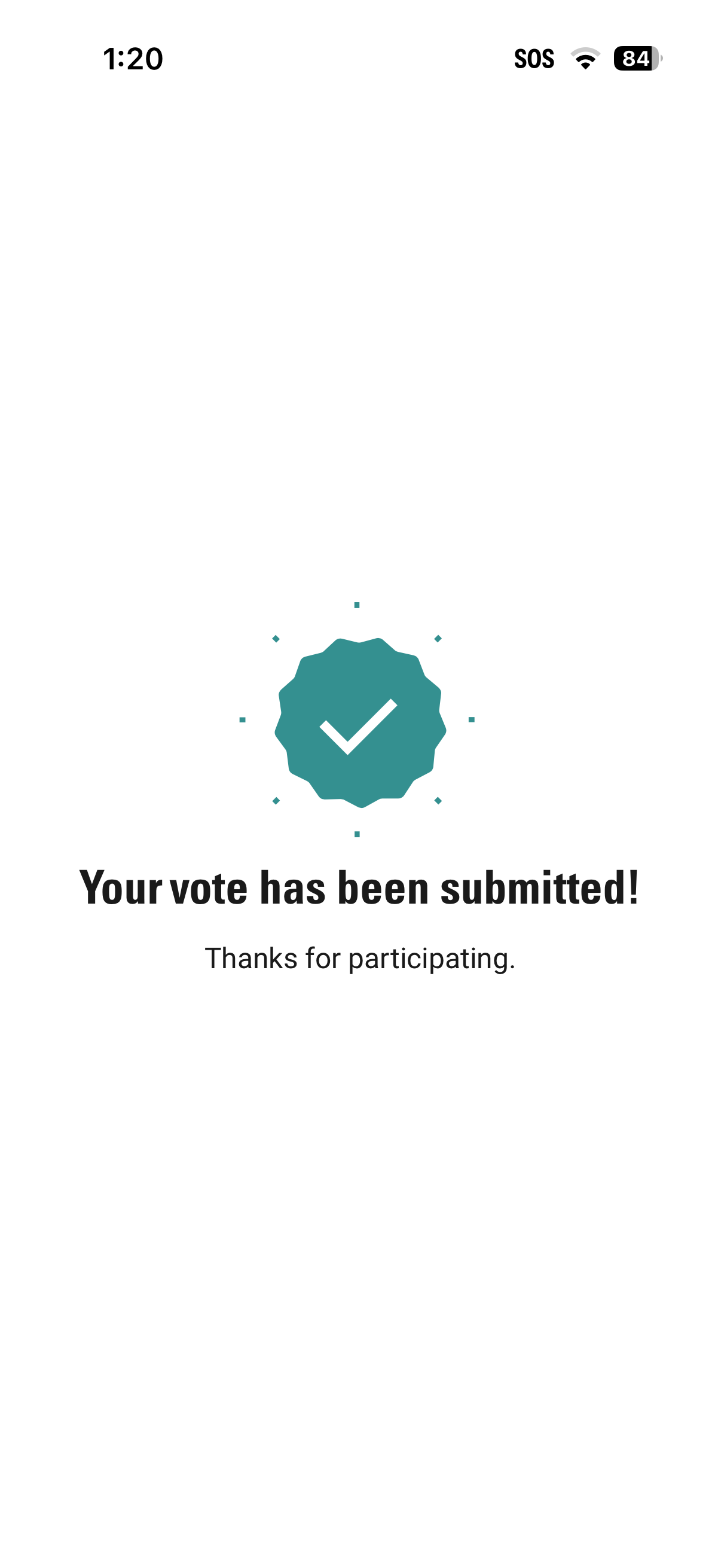 Pollboxx confirmation that your vote has been submitted