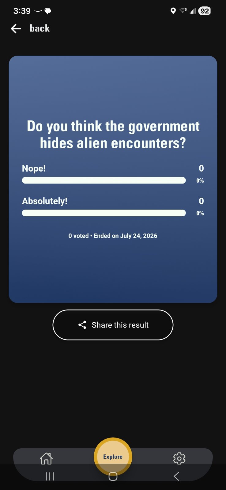 Pollboxx results screen with a percentage breakdown for each answer